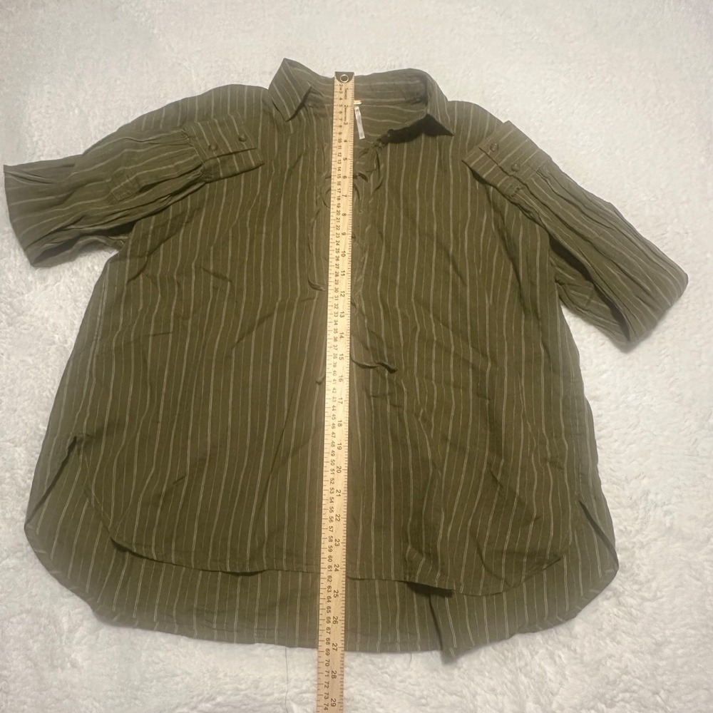 Free People Under The Boardwalk Tunic‎ Top XS Olive Green Striped Linen blend - Picture 4 of 8
